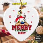 Personalized Santa Hat Cute Marsupilami Heart Shape Ceramic Christmas Ornament with Name Christmas Gift for Kids Family | Callie × Marsupilami®
