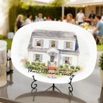 Personalized Watercolour House Photo Decorative Plate with Stand and Text Housewarming Christmas Gift for Family Friends