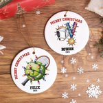 Ornement de Noël personnalisé en céramique Baseball Hockey Sports avec nom Décoration de l'arbre de Noël Cadeau de Noël pour la famille Amoureux du sport