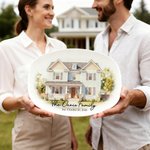 Personalized Watercolour House Photo Decorative Plate with Stand and Text Housewarming Christmas Gift for Family Friends