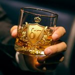 Personalized Golden 3D Badge Funny 67 Design 10 oz Rock Whiskey Glass with Name Old Fashioned Birthday Gift for Man Bartender Whiskey Enthusiast