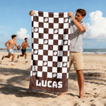 Personalized Balls Pattern Checkerboard Quick Dry Beach Towel with Name Travel Essential Birthday Gift for Famliy Friend Balls Sport Lover
