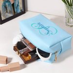 Personalized Initial PU Leather Cosmetic Bag with Name Daily Travel Birthday Anniversary Gift for Women