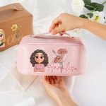 Trousse personalizzata con nome e personaggio in stile cartone animato ampia apertura regalo di compleanno e anniversario per donne