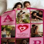 Personalized Heart 6 Photos Soft Throw Blanket with Name and Text Home Decor Valentine's Day Birthday Gift for Couple