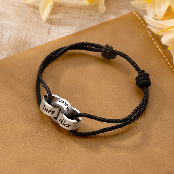 Pulsera ajustable personalizada con 1 a 5 anillos entrelazados con nombres y patrones grabados regalo de cumpleaños y aniversario para él y ella