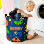 Personalized Gamepad Waterproof Laundry Basket with Handle and Name Bedroom Laundry Room Birthday Gift for Boy Kid Game Lover