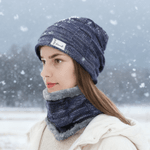 Personalised Birth Flower Knitted Slouchy Beanie Hat and Neck Warmer Set with Name Thick Outdoor Activity Accessory Birthday Gift for Men Women