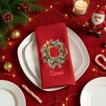 Servilleta navideña personalizada con lazo a cuadros roja de 100% algodón con nombre regalo de Navidad para familia y amigos