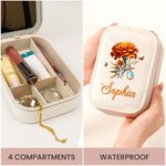 Personalized Retro Gemstone Birth Flower PU Leather Jewelry Box with Name and Adjustable Three-Color LED Mirror Birthday Gift for Women