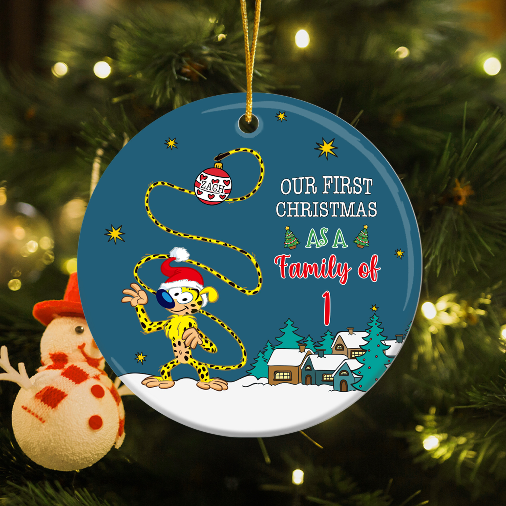 Chapeau de Père Noël personnalisé Marsupilami à longue queue Ornement de Noël avec nom Cadeau pour famille amis | Callie × Marsupilami®.