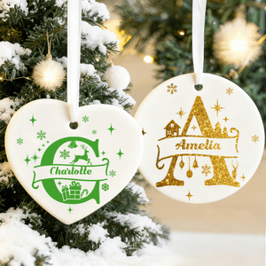 Personalized Christmas Theme Initial Ceramic Christmas Ornament with Name Christmas Decor Gift for Family Friends