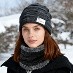 Personalised Birth Flower Knitted Slouchy Beanie Hat and Neck Warmer Set with Name Thick Outdoor Activity Accessory Birthday Gift for Men Women