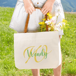Personalised Initial Name Canvas Tote Bag with PU Leather Handle Birthday Mother's Day Gift for Women Girls