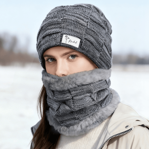 Personalised Birth Flower Knitted Slouchy Beanie Hat and Neck Warmer Set with Name Thick Outdoor Activity Accessory Birthday Gift for Men Women