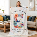Personalised Butterfly Floral Soft Throw Blanket with Name and Initial and Year Home Decor Retirement Gift for Women Retirees