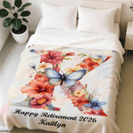 Personalised Butterfly Floral Soft Throw Blanket with Name and Initial and Year Home Decor Retirement Gift for Women Retirees