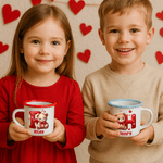 Personalized Cute Romantic Heart Cartoon Bear Initial 12 oz Enamel Mug with Name Home Decor Valentine's Day Birthday Gift for Kids Family