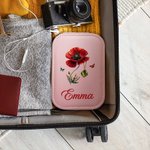 Personalized Retro Gemstone Birth Flower PU Leather Jewelry Box with Name and Adjustable Three-Color LED Mirror Birthday Gift for Women