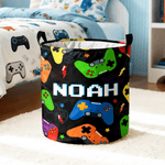 Personalized Gamepad Waterproof Laundry Basket with Handle and Name Bedroom Laundry Room Birthday Gift for Boy Kid Game Lover