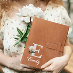 Personalised Birth Flower Initial Name PU Leather A5 Sketchbook Notebook Cover with Storage Pocket Birthday Gift for Artists Painters Students