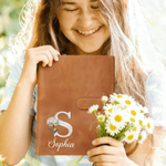 Personalised Birth Flower Initial Name PU Leather A5 Sketchbook Notebook Cover with Storage Pocket Birthday Gift for Artists Painters Students