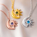 Gepersonaliseerde sierlijke maan en zon hanger ketting met geboortesteen Valentijnsdag verjaardagscadeau voor vrouwen vriendinnen vrouwen