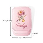Personalized Retro Gemstone Birth Flower PU Leather Jewelry Box with Name and Adjustable Three-Color LED Mirror Birthday Gift for Women