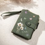 Cartera de cuero PU personalizada con nombre flores y mariposas en acuarela regalo de cumpleaños para mujeres y niñas