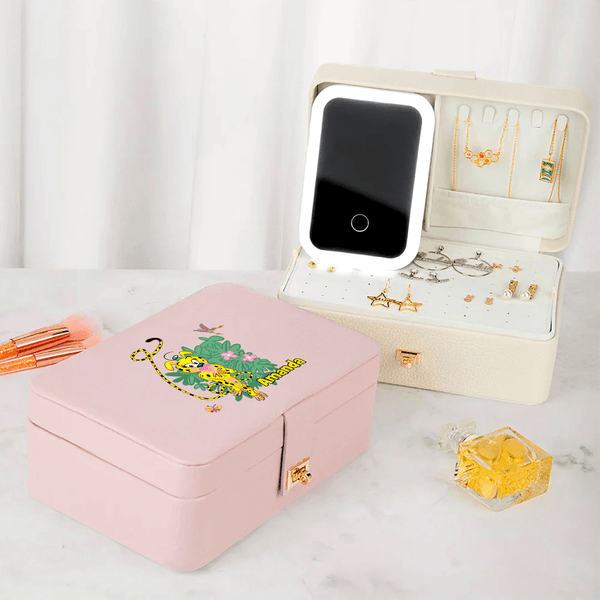Personalised Long Tailed Marsupilami Name Multi-Compartments Jewellery Box with LED Makeup Mirror Birthday Gift for Women | Callie × Marsupilami®