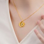 Gepersonaliseerde sierlijke maan en zon hanger ketting met geboortesteen Valentijnsdag verjaardagscadeau voor vrouwen vriendinnen vrouwen
