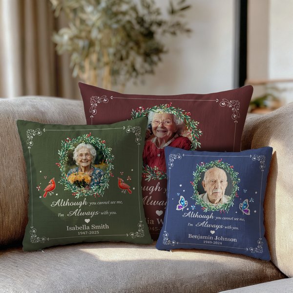 Personalized Holly Photo Cardinal Butterfly Design Soft Throw Pillow Cover with Name and Year Home Decor Memorial Gift for Family