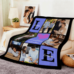 Personalized Heart 6 Photos Soft Throw Blanket with Name and Text Home Decor Valentine's Day Birthday Gift for Couple