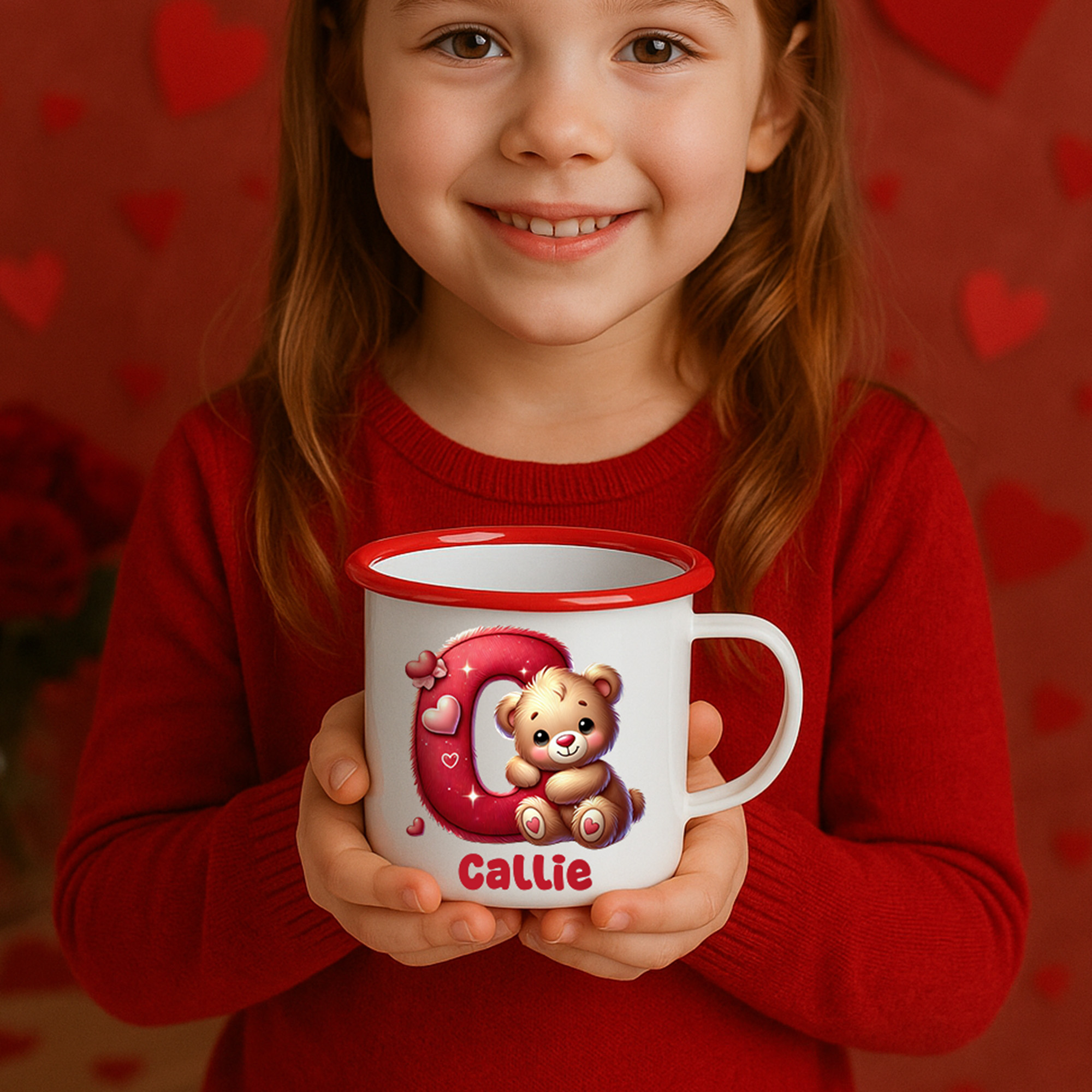 Tasse en émail 12 oz avec nom Décoration de la maison Cadeau d'anniversaire de la Saint-Valentin pour les enfants et la famille