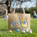 Personalisierte Ostern Peter Rabbit Large-Capacity Jute Tote Tasche mit Namen Ostern Geschenk für Jungen Mädchen Kinder