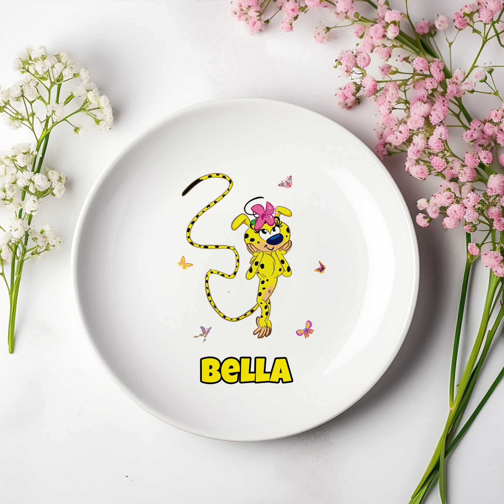Marsupilami le léopard à longue queue Plat à bijoux en céramique personnalisé avec nom Cadeau d'anniversaire | Callie × Marsupilami®.