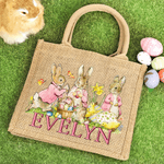 Personalisierte Ostern Peter Rabbit Large-Capacity Jute Tote Tasche mit Namen Ostern Geschenk für Jungen Mädchen Kinder