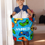 Personalized Gamepad Waterproof Laundry Basket with Handle and Name Bedroom Laundry Room Birthday Gift for Boy Kid Game Lover