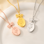 Personalised Vintage Oval Butterfly Photo Necklace with Bow Charm and Engraved Text Memorial Jewellery Birthday Anniversary Gift for  Women