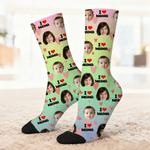 Gepersonaliseerde Multicolor 1-4 Gezichtsfoto's Comfortabele Mid-Calf Sokken met Naam Dagelijks Gebruik Verjaardagscadeau voor Familie Vrienden