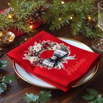 Servilleta navideña personalizada con lazo a cuadros roja de 100% algodón con nombre regalo de Navidad para familia y amigos