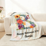 Personalised Butterfly Floral Soft Throw Blanket with Name and Initial and Year Home Decor Retirement Gift for Women Retirees