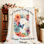 Personalised Butterfly Floral Soft Throw Blanket with Name and Initial and Year Home Decor Retirement Gift for Women Retirees