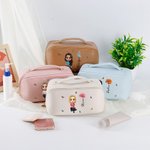 Personalized Birth Flower 3D Cartoon Girl PU Leather Portable Wide Open Makeup Bag with Name Travel Accessories Mother's Day Birthday Gift for Women