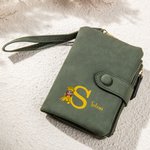 Personalised Cartoon Graduate Character Tri-Fold PU Leather Wristlet Wallet with Initial and Name Travel Accessories Graduation Gift for Women