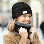 Personalised Birth Flower Knitted Slouchy Beanie Hat and Neck Warmer Set with Name Thick Outdoor Activity Accessory Birthday Gift for Men Women