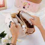 Personalized Birth Flower 3D Cartoon Girl PU Leather Portable Wide Open Makeup Bag with Name Travel Accessories Mother's Day Birthday Gift for Women