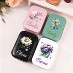 Personalized Retro Gemstone Birth Flower PU Leather Jewelry Box with Name and Adjustable Three-Color LED Mirror Birthday Gift for Women