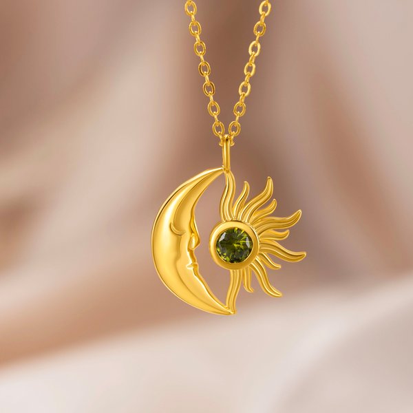 Gepersonaliseerde sierlijke maan en zon hanger ketting met geboortesteen Valentijnsdag verjaardagscadeau voor vrouwen vriendinnen vrouwen