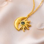 Gepersonaliseerde sierlijke maan en zon hanger ketting met geboortesteen Valentijnsdag verjaardagscadeau voor vrouwen vriendinnen vrouwen